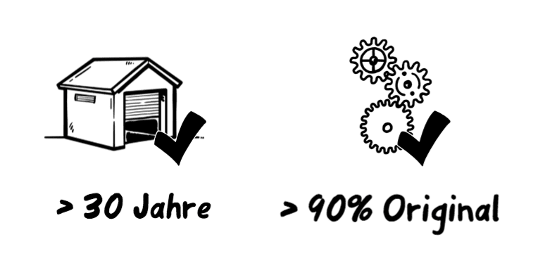 Die Voraussetzungen für Oldtimerkennzeichen, mindestens 30 Jahre altes Auto und 90% Originalteile